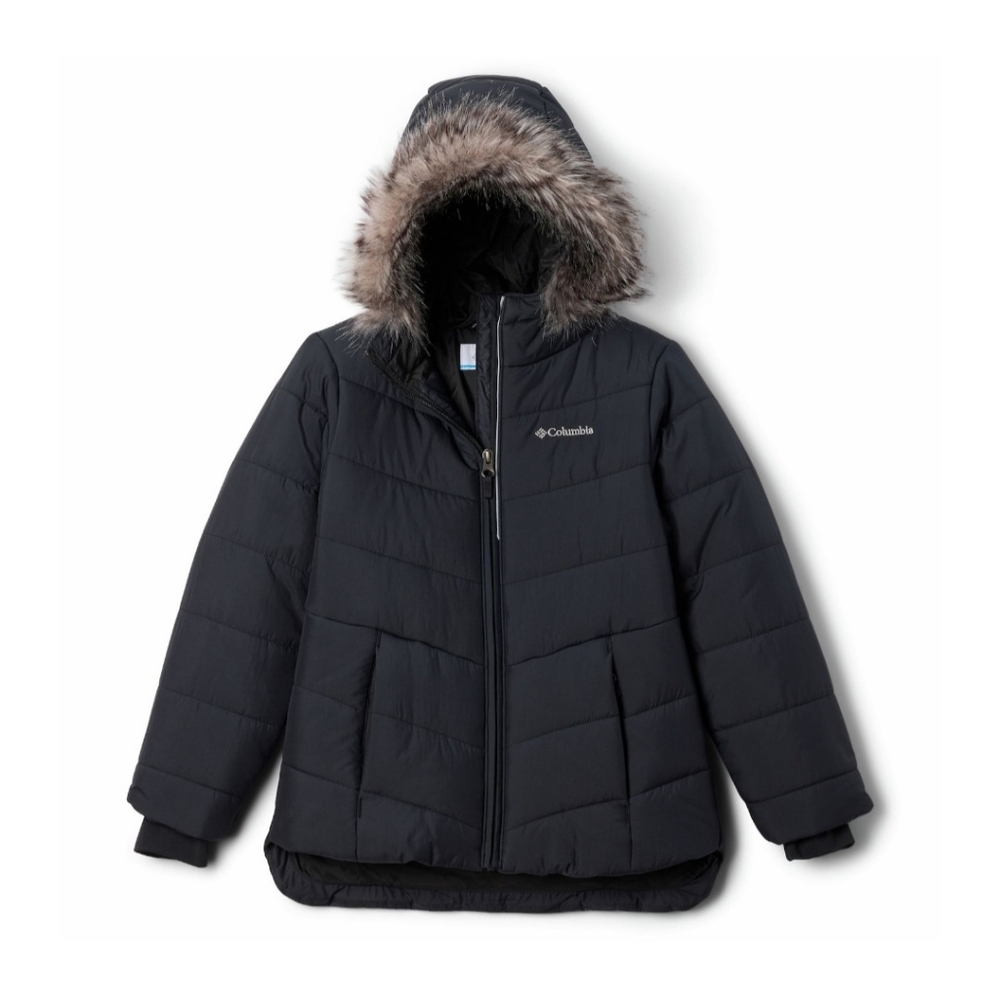 Columbia Girls Black Puffer Jacket with Faux Fur Trim